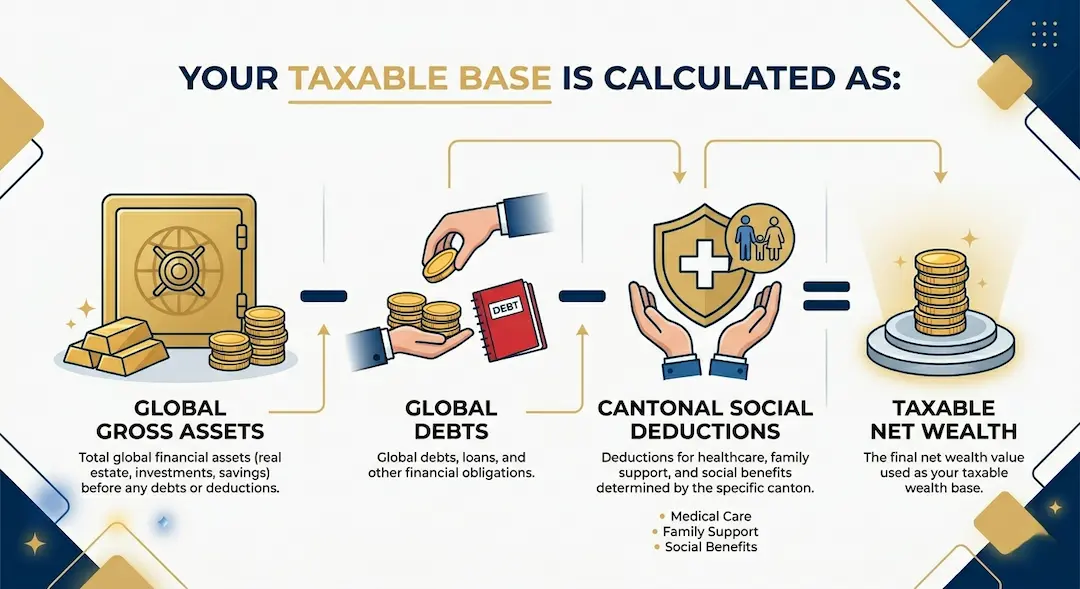 Wealth Tax in Switzerland The 2026 Strategic Guide for Expats - Image of how to calculate Taxable Net Wealth